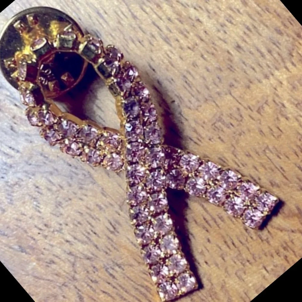 Vintage Ballou Pink Rhinestone Pink Ribbon Breast Cancer Lapel Pin Ladies Brooch